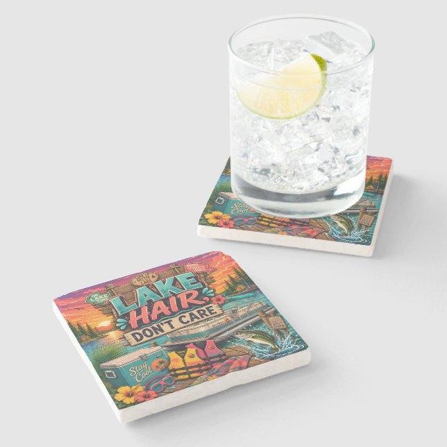 Lake Hair Don't Care Stone Coaster (Side)