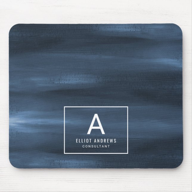 Lake Harbour Deep Watercolor | Monogram Mouse Pad (Front)