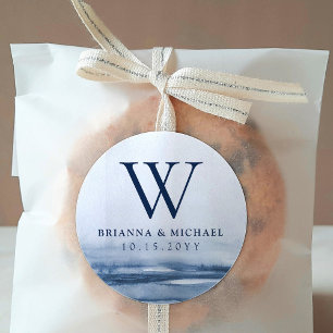 Lake Harbour Fog Wedding   Custom Monogram Classic Round Sticker