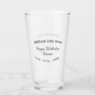Lake house beach happy birthday add name date year glass
