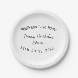 Lake house beach happy birthday add name date year paper plate