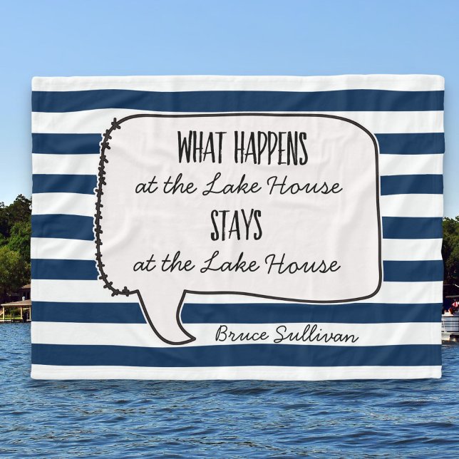 Lake House Cabin What Happens Stays Quote Striped Fleece Blanket (Creator Uploaded)