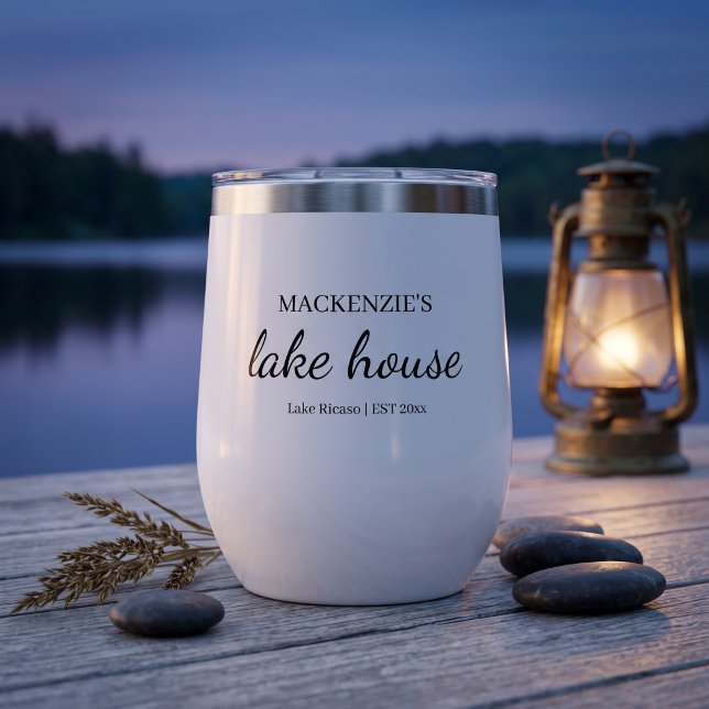 Lake House Chic Simple Typography Personalised (Lake House Chic Simple Typography Personalized Thermal Wine Tumbler by Ricaso. Add name and cabin )