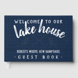 Lake House Customised Vacation Rental Navy Silver Guest Book
