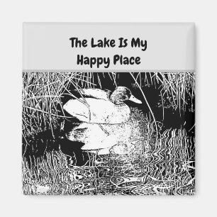 Lake House Duck in Reeds Black and White Nature Magnet