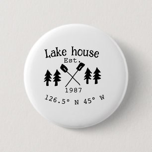 Lake house ets. Date year custom coordinates add n 6 Cm Round Badge