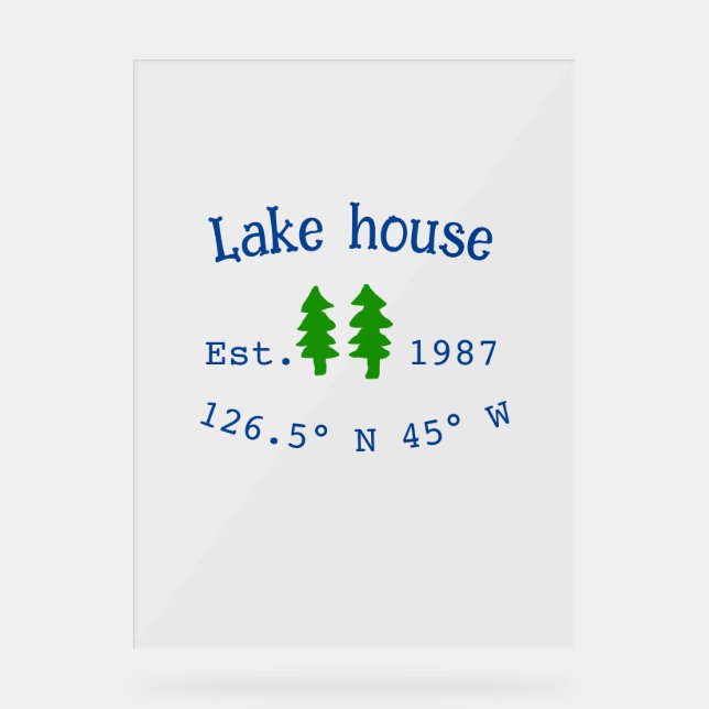 Lake house ets. Date year custom coordinates add n Acrylic Sign (Front)