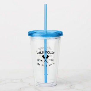 Lake house ets. Date year custom coordinates add n Acrylic Tumbler