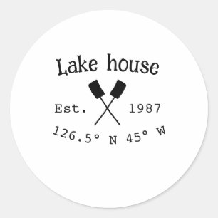 Lake house ets. Date year custom coordinates add n Classic Round Sticker