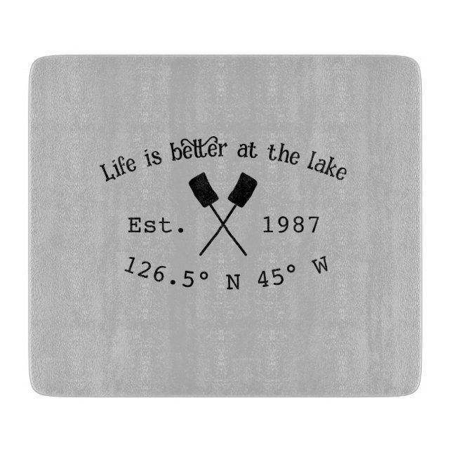 Lake house ets. Date year custom coordinates add n Cutting Board (Front)