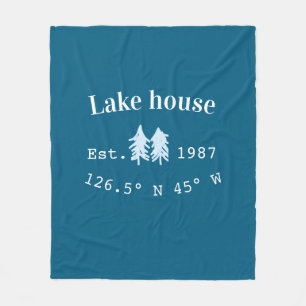 Lake house ets. Date year custom coordinates add n Fleece Blanket