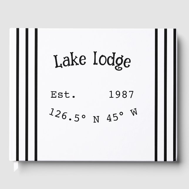 Lake house ets. Date year custom coordinates add n Guest Book (Front)