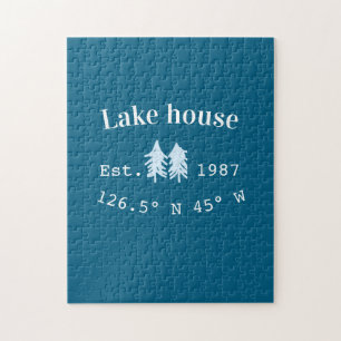 Lake house ets. Date year custom coordinates add n Jigsaw Puzzle