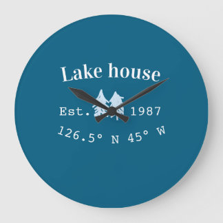 Lake house ets. Date year custom coordinates add n Large Clock