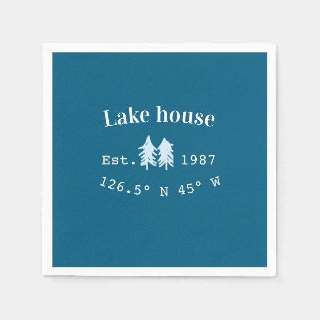 Lake house ets. Date year custom coordinates add n Napkin (Front)