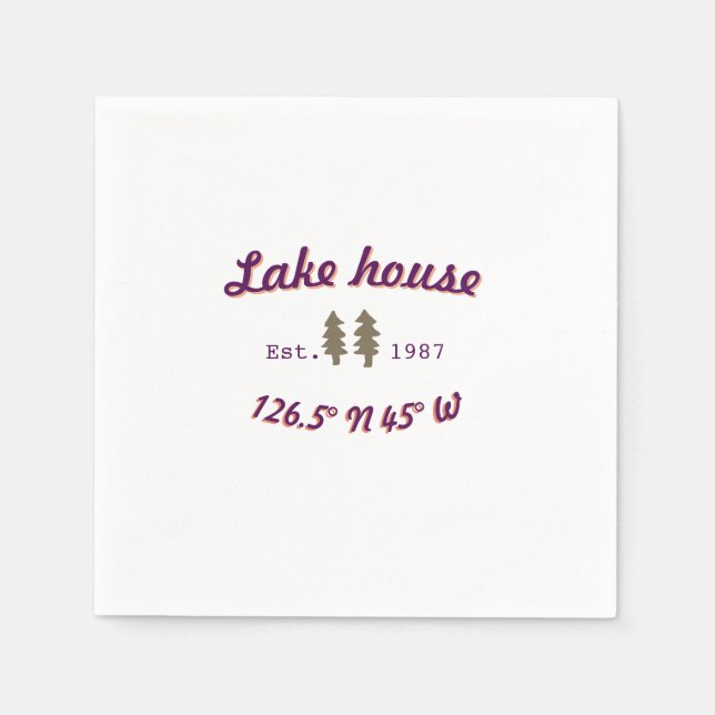 Lake house ets. Date year custom coordinates add n Napkin (Front)