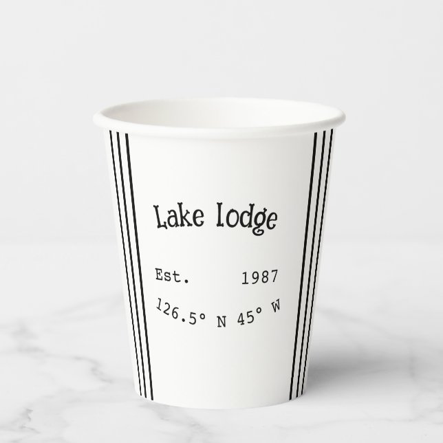 Lake house ets. Date year custom coordinates add n Paper Cups (Front)
