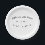 Lake house ets. Date year custom coordinates add n Paper Plate<br><div class="desc">Design</div>