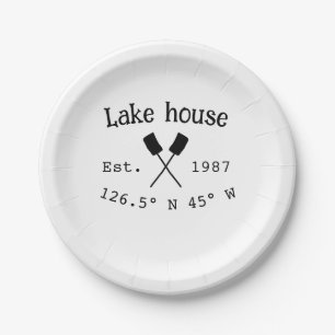 Lake house ets. Date year custom coordinates add n Paper Plate