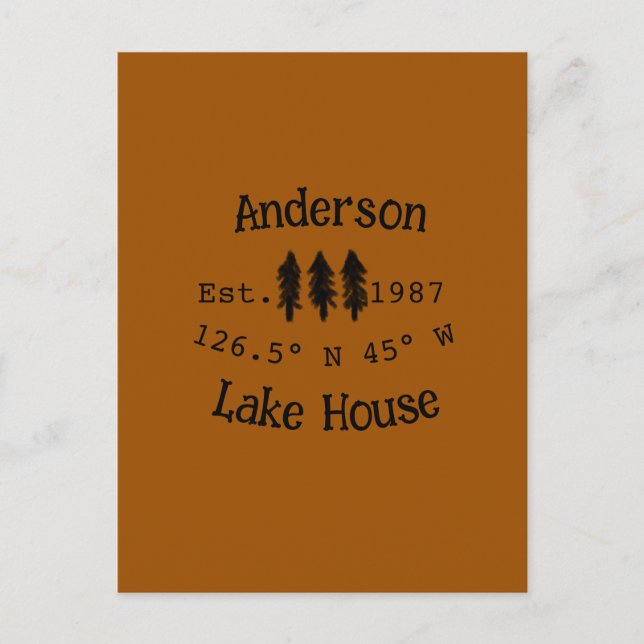 Lake house ets. Date year custom coordinates add n Postcard (Front)