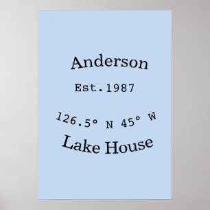 Lake house ets. Date year custom coordinates add n Poster