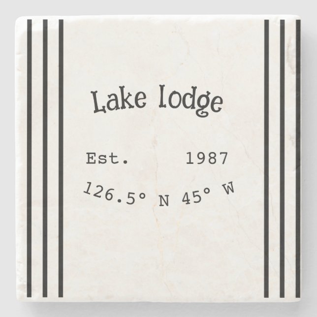 Lake house ets. Date year custom coordinates add n Stone Coaster (Front)