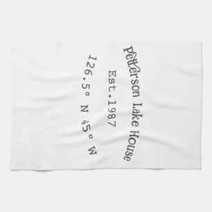 Lake house ets. Date year custom coordinates add n Tea Towel