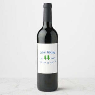 Lake house ets. Date year custom coordinates add n Wine Label