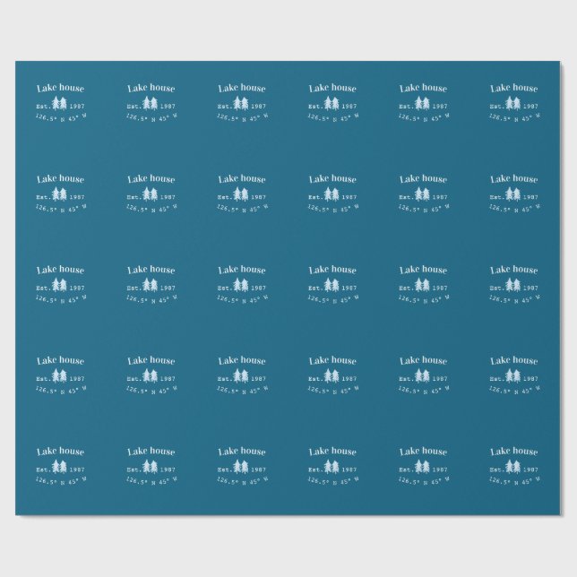 Lake house ets. Date year custom coordinates add n Wrapping Paper (Flat)