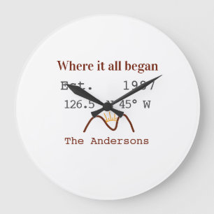 Lake house ets. Date year custom coordinates brown Large Clock