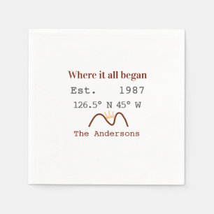 Lake house ets. Date year custom coordinates brown Napkin