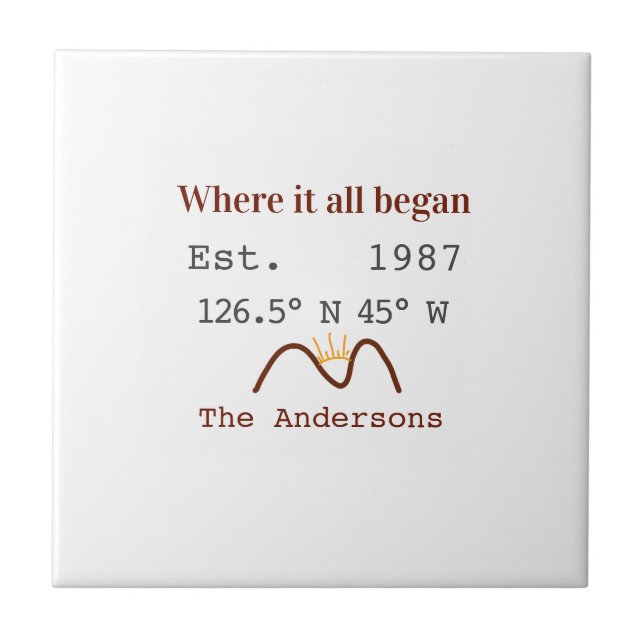Lake house ets. Date year custom coordinates brown Tile (Front)