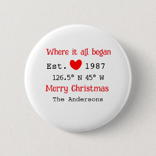 Lake house ets. Date year custom coordinates red 6 Cm Round Badge