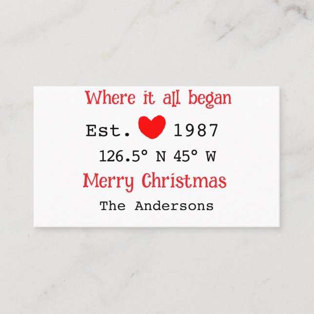 Lake house ets. Date year custom coordinates red Business Card (Front)