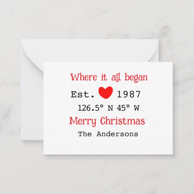 Lake house ets. Date year custom coordinates red Card (Front)