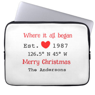 Lake house ets. Date year custom coordinates red Laptop Sleeve
