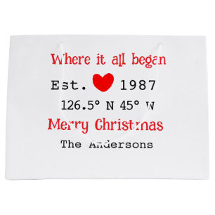 Lake house ets. Date year custom coordinates red Large Gift Bag