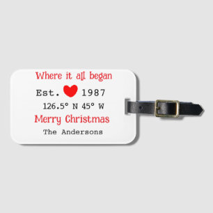 Lake house ets. Date year custom coordinates red Luggage Tag