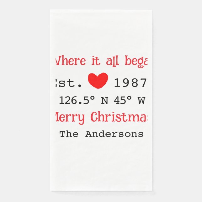 Lake house ets. Date year custom coordinates red Napkin (Front)