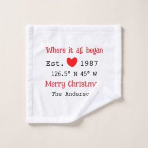 Lake house ets. Date year custom coordinates red Wash Cloth