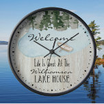 Lake House Family Monogram<br><div class="desc">Life is Great at the Lake House. Monogrammed name. Fun welcome for your guests. Watercolor scenic with trees,  lake and boat.</div>