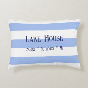 Lake house Family name Blue Stripes Decorative Cushion