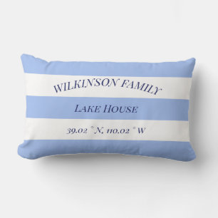 Lake house Family name Blue Stripes Lumbar Cushion