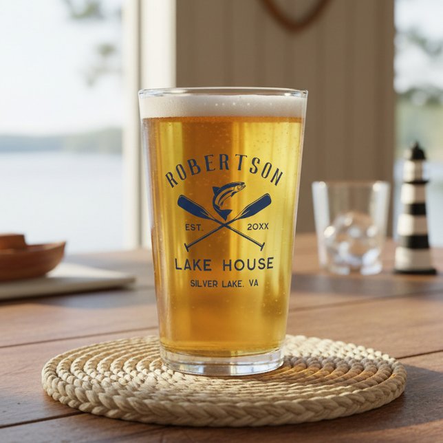 Lake House Family Name Crossed Oars Fish Glass (Creator Uploaded)