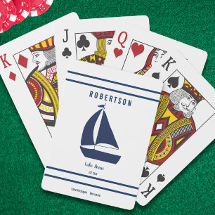 Lake House Family Name Navy Blue Nautical Playing Cards
