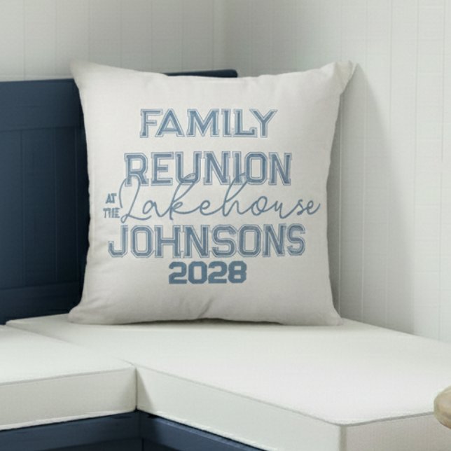Lake house family reunion minimal blue and white  cushion (Creator Uploaded)