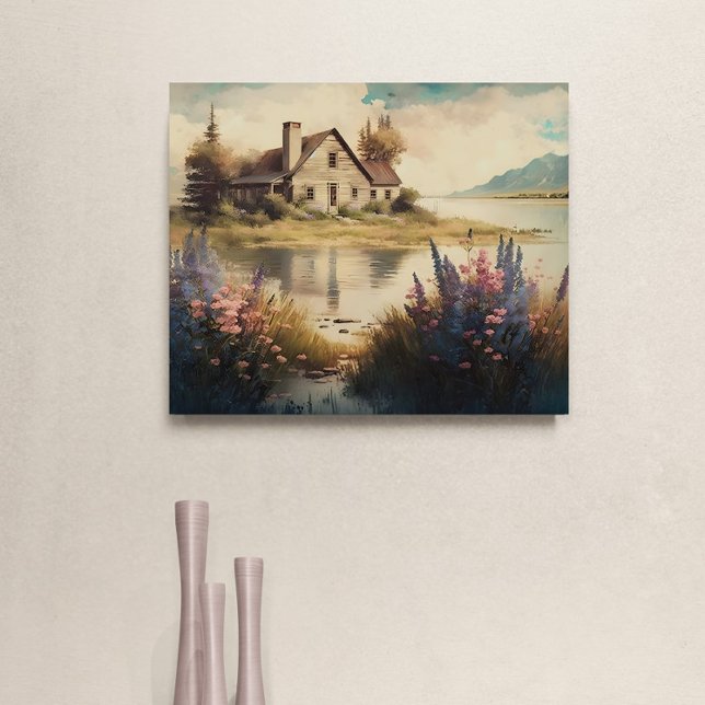 Lake House in the countryside-Oil style painting   Canvas Print (Creator Uploaded)