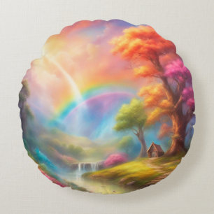 Lake house landscape round cushion