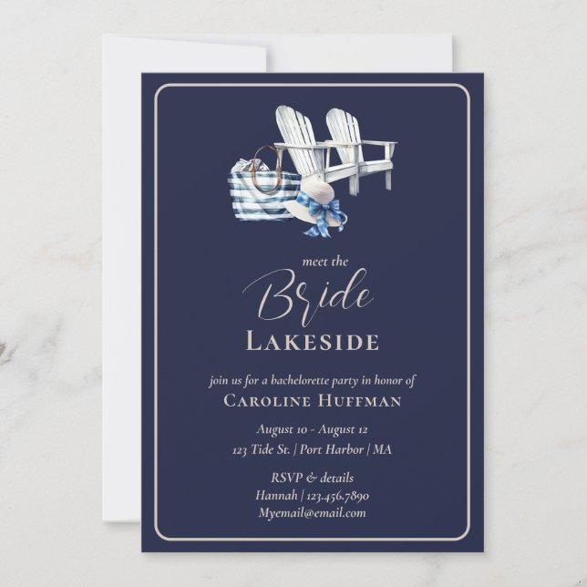 Lake House Nautical Navy Bachelorette Party Invitation (Front)