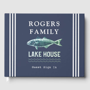 Lake House Personalised Vacation Rental Navy Blue Guest Book